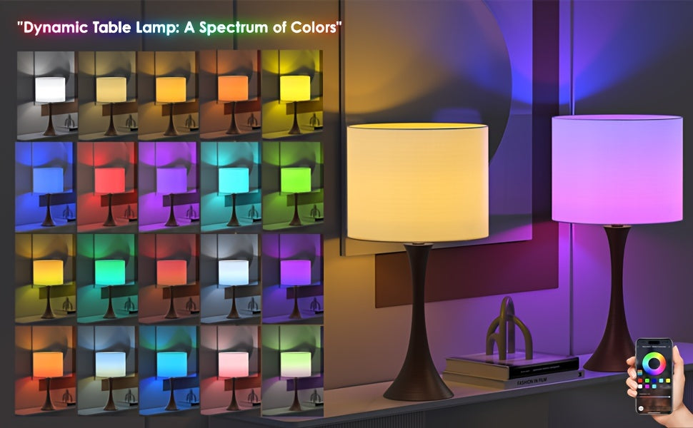 Modern Smart Bedside Table Lamps - Set of 2, 24" Tall, Brown, APP Remote Control, Music Sync for Bedroom & Farmhouse Living Room Decor