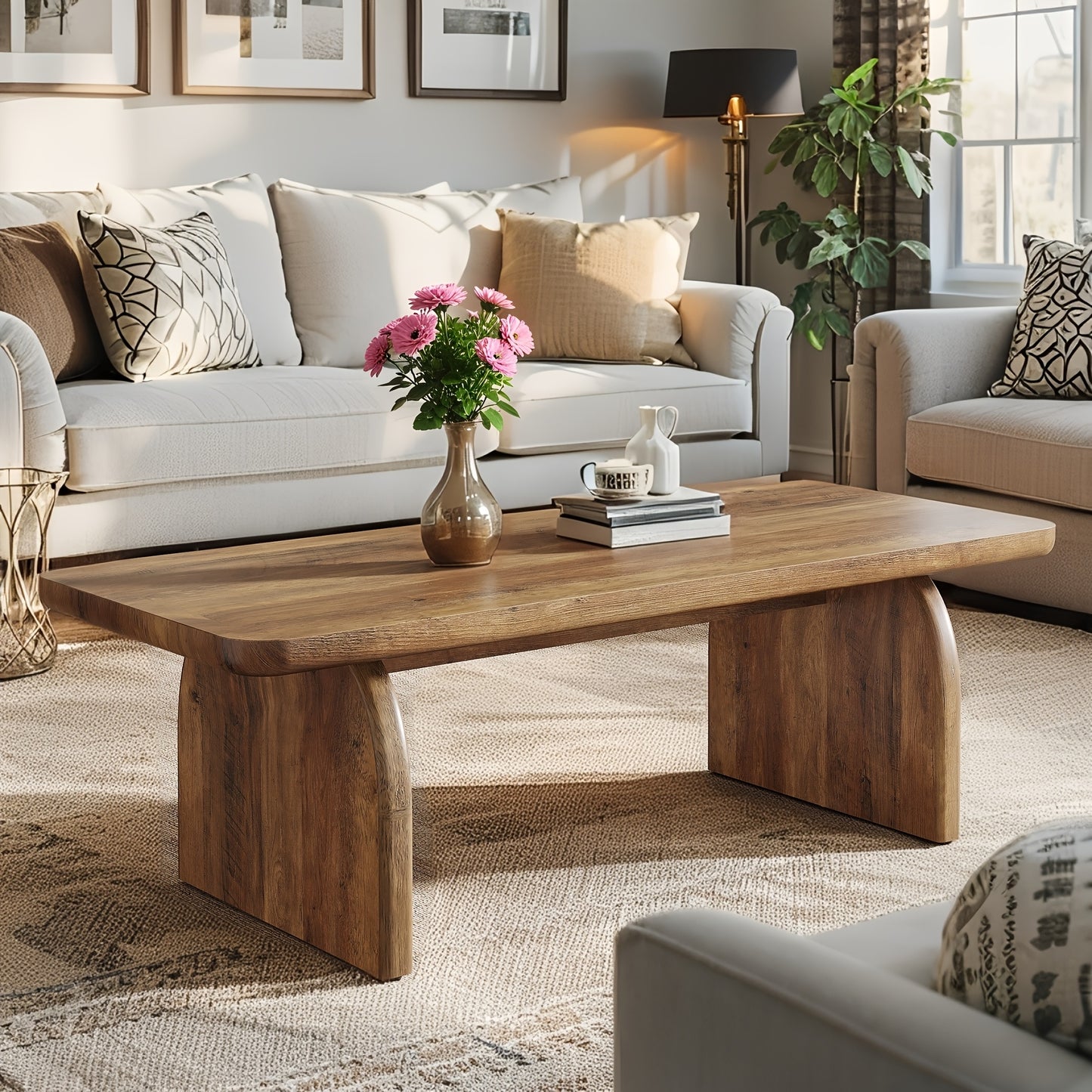 47” Farmhouse Coffee Table with Lower Shelf – Rustic Wood Center Table