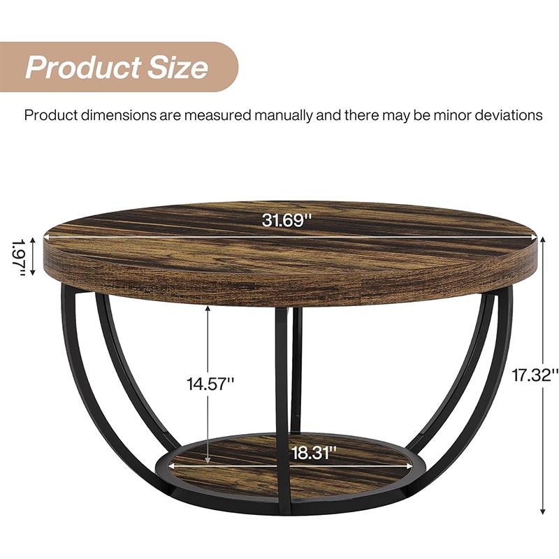 Round Coffee Table with Storage Shelf – Gold Metal Frame & Double-Layer Design