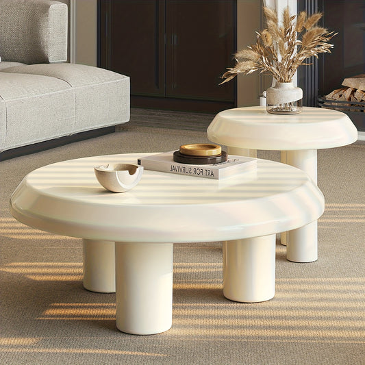 Modern Nesting Coffee Table Set – Cream White Round Tables (Set of 2)