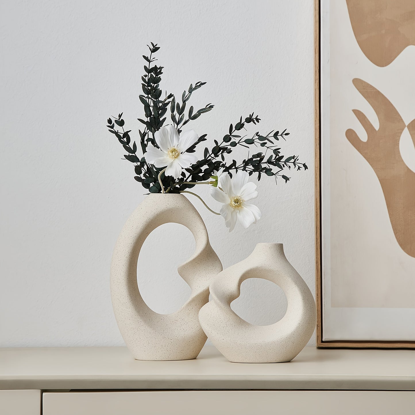 Set of 2 Ceramic Vases for Modern Home Decor - Matte Finish Pampas Flower Vases - Minimalist Nordic Boho Style - Perfect for Weddings, Parties, Living Rooms, Offices, and Bedrooms - Great Gift Idea