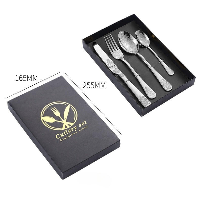 Stainless Steel Western Tableware | Four Main Pieces Steak Knife, Fork, Spoon Thickened Gift Set - 304 Stainless Steel