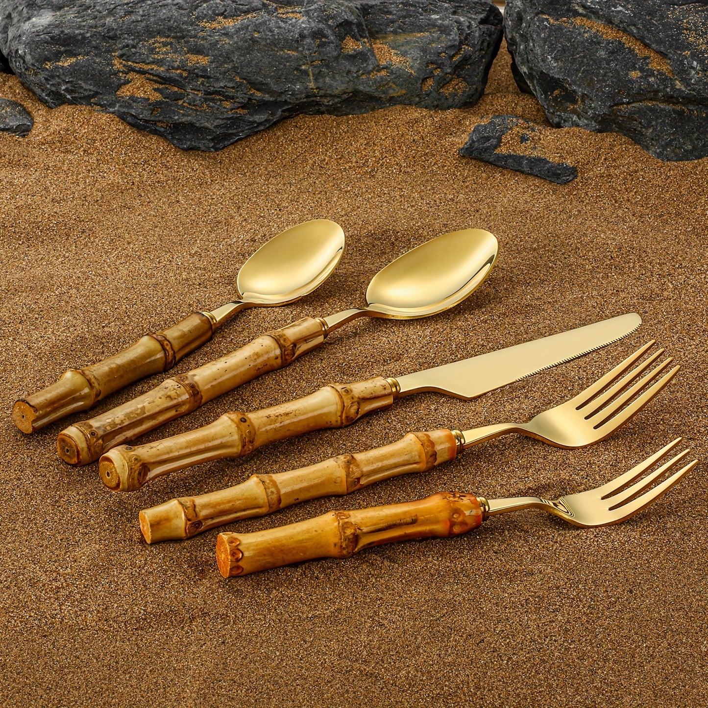 20pcs Bamboo-Handled Stainless Steel Flatware Set: Perfect for Outdoor, Everyday Use, and Gatherings - Suitable for 4 People - Dishwasher Safe - Ideal Wedding, Thanksgiving, Christmas, Valentine's Day, Eid Al-Fitr (Ramadan) G