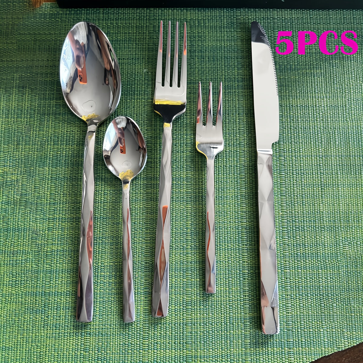15pcs Silvery Stainless Steel Cutlery Set, Sheshu Mirror Polished Cutlery Set, Diamond Cut Pattern, Suitable for Kitchen, Home, Wedding, Party, Mirror Polished, Dishwasher Safe Christmas Cutlery Set, Kitchen Knives, Wedding B
