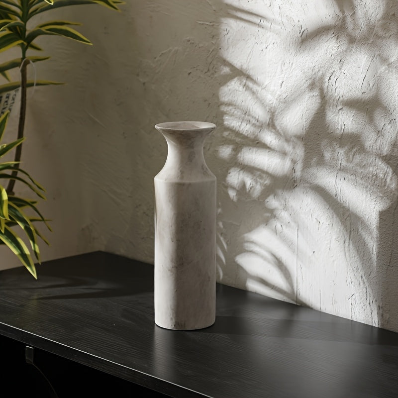 1pc Ceramic Rustic Farmhouse Vase | Decorative Cylinder Flower Vase, Height 26.5CM, Solid Geometric Pattern, Suitable for Home Decoration, Table Settings, Living Room Decor, Shelf Embellishments