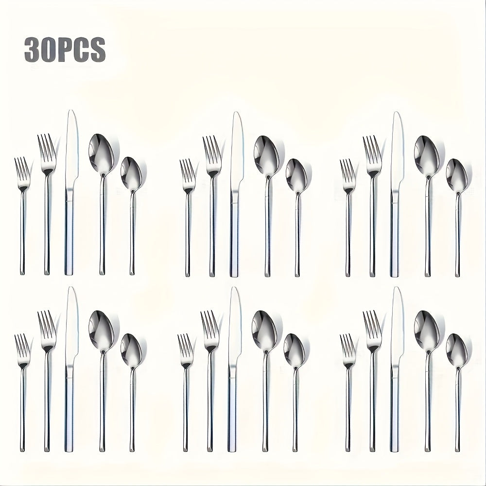 30pcs Silverware Set Service for 6, Premium Stainless Steel & Mirror Polished Flatware Set, Include Fork, Knife, Spoon, Suitable for Home, Kitchen, Restaurant, Durable and Corrosion Resistant, Dishwasher Safe