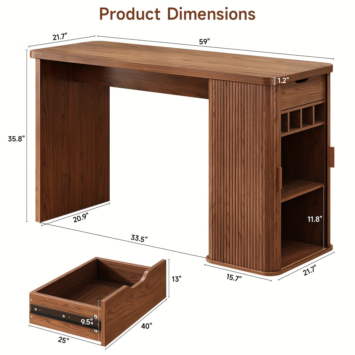 59” Kitchen Island with Storage & Sliding Door – Walnut Bar & Prep Table