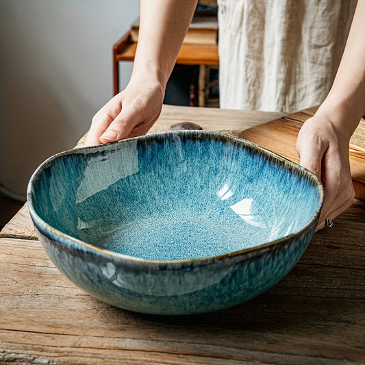 Azure Flame Asymmetrical Ramen Bowl (1 Piece) – Extra-Thick Restaurant-Grade Ceramic