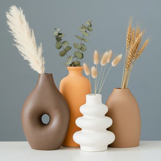[Modern Ceramic Vase Set] Set of 4, Morandi Color Ceramic Vase Collection | Nordic Modern Minimalist Style, Decorative Flower Arrangement for Living Room, Dining Room, Bedroom, Entrance, And Hotel