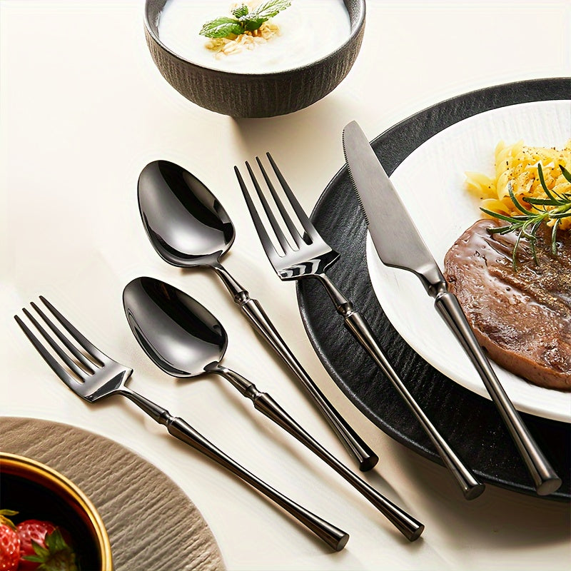 20pcs Silverware Set, Stainless Steel Flatware Utensils Cutlery Set Including Steak Knife Fork And Spoon, Dishwasher Safe (black)