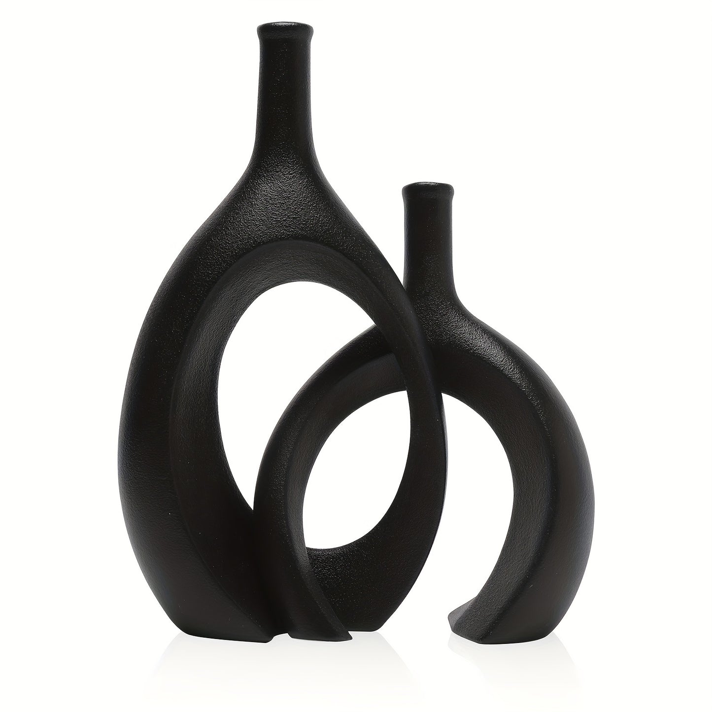 2pcs/set Ceramic Hollow Vase, Round Modern Donut Boho Aesthetic Vases for Nordic Minimalist Book Style Shelf Decor, Trendy Home Living Room Entryway Coffee Table Decorative