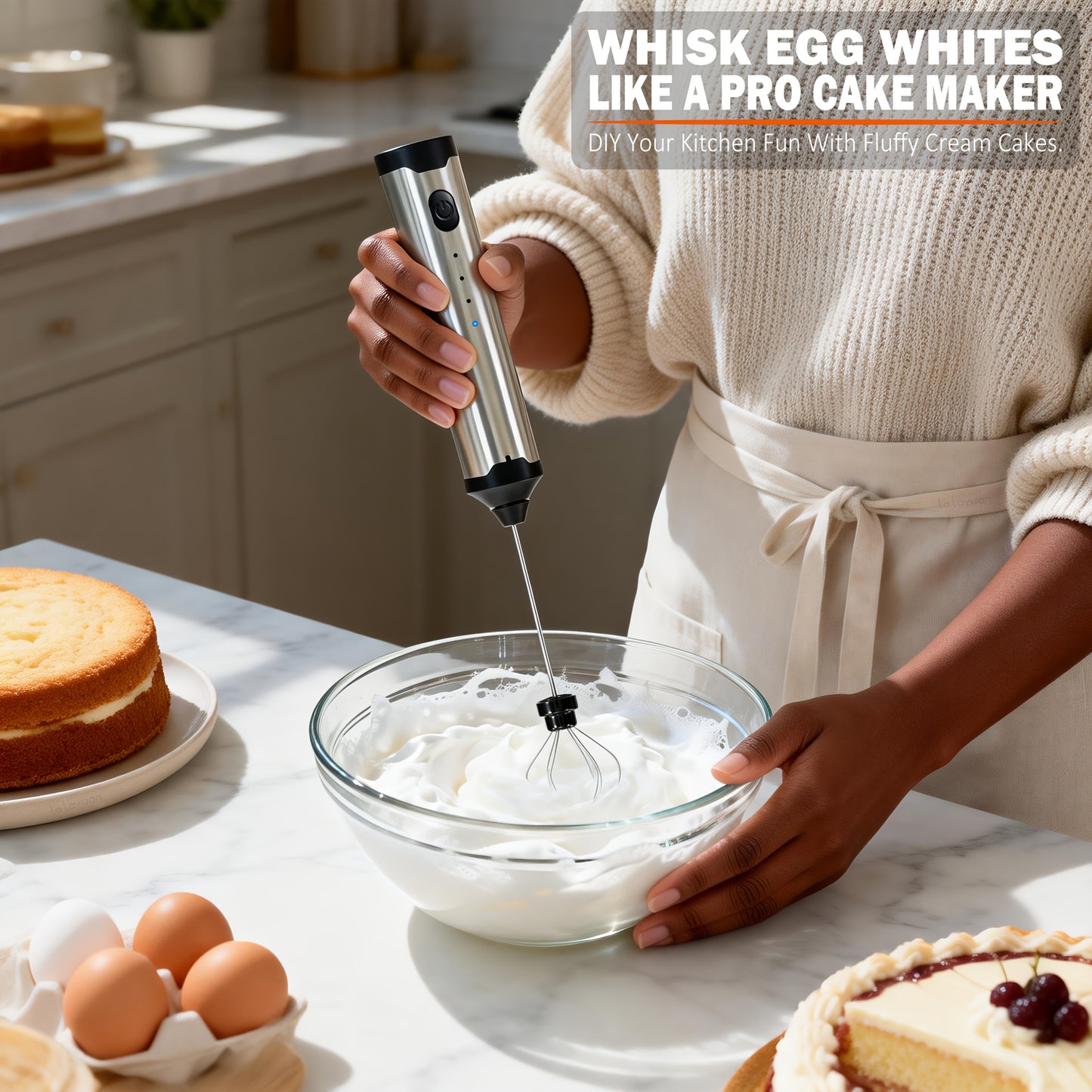 3-Speed Adjustable Rechargeable Milk Frother - 304 Stainless Steel Handheld Electric Foam Maker, Large Battery USB Charging Drink Mixer, Multi-Use Milk & Egg Beater for Coffee, Latte, Matcha, Portable Whisk for Daily & Travel