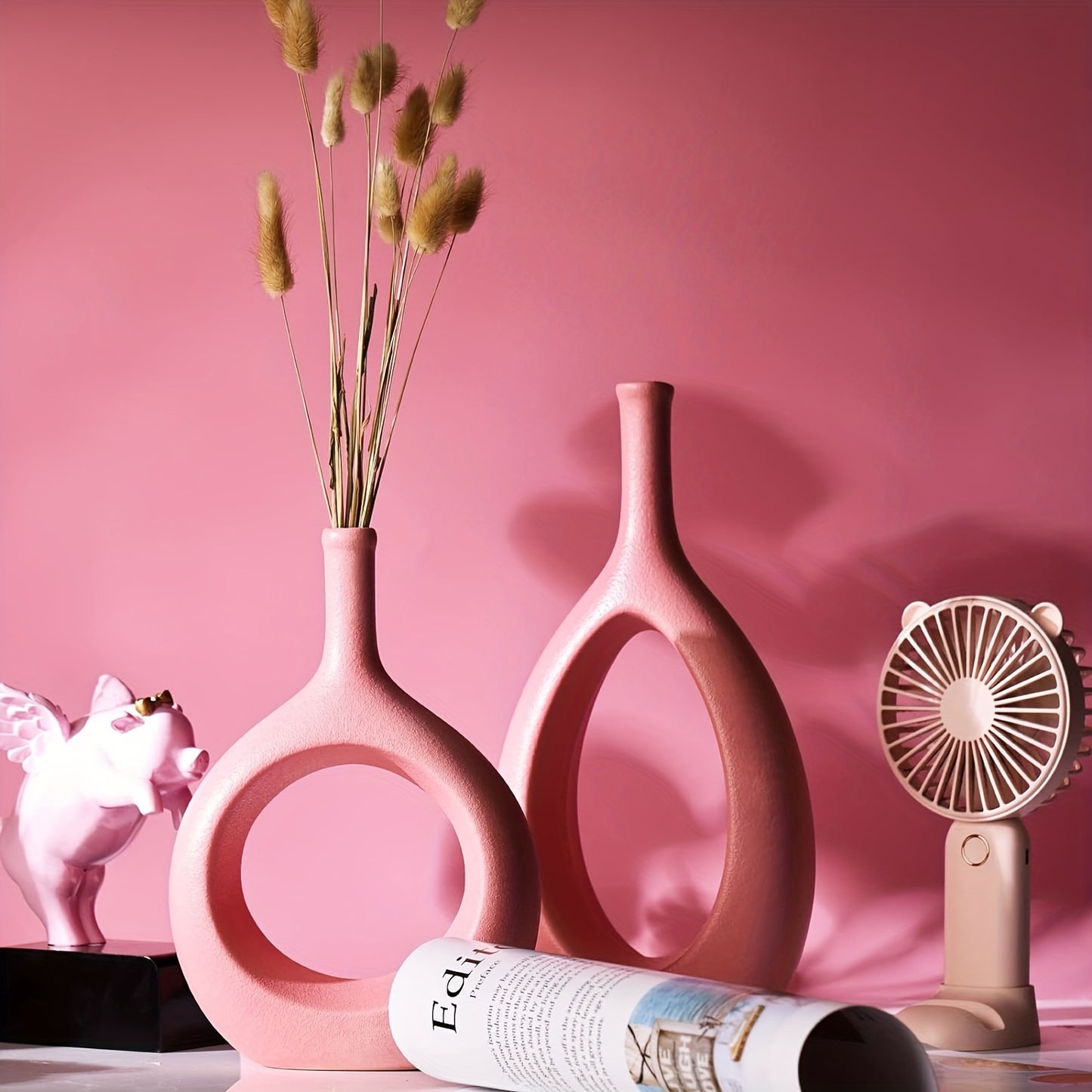 Set of 2 Ceramic Vases for Home Decor, Perfect for Flowers, Weddings, and Centerpieces - Ideal for Living Room, Kitchen, Bathroom, and Office Tables