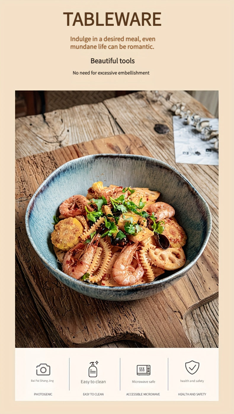 Azure Flame Asymmetrical Ramen Bowl (1 Piece) – Extra-Thick Restaurant-Grade Ceramic