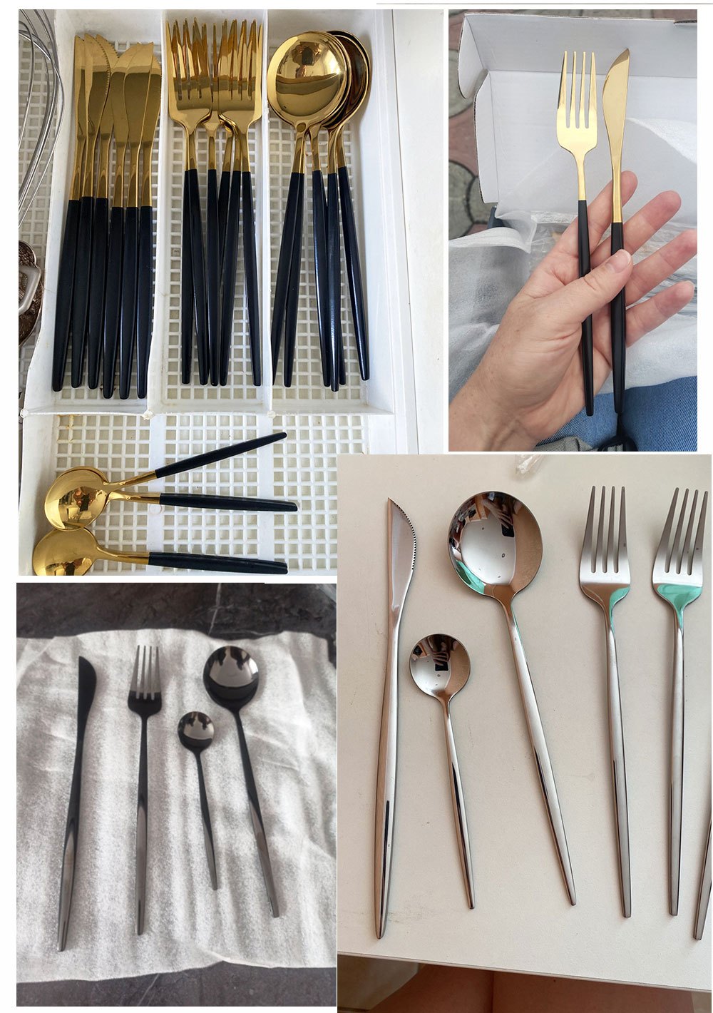24pcs Black And Golden Elegant Stainless Steel Tableware Set, Including Forks, Knives, Spoons, Service Spoons And Service Forks - Perfect for Holiday Gifts Or High-end Kitchen Decoration, Holiday Tableware with Elegant Design