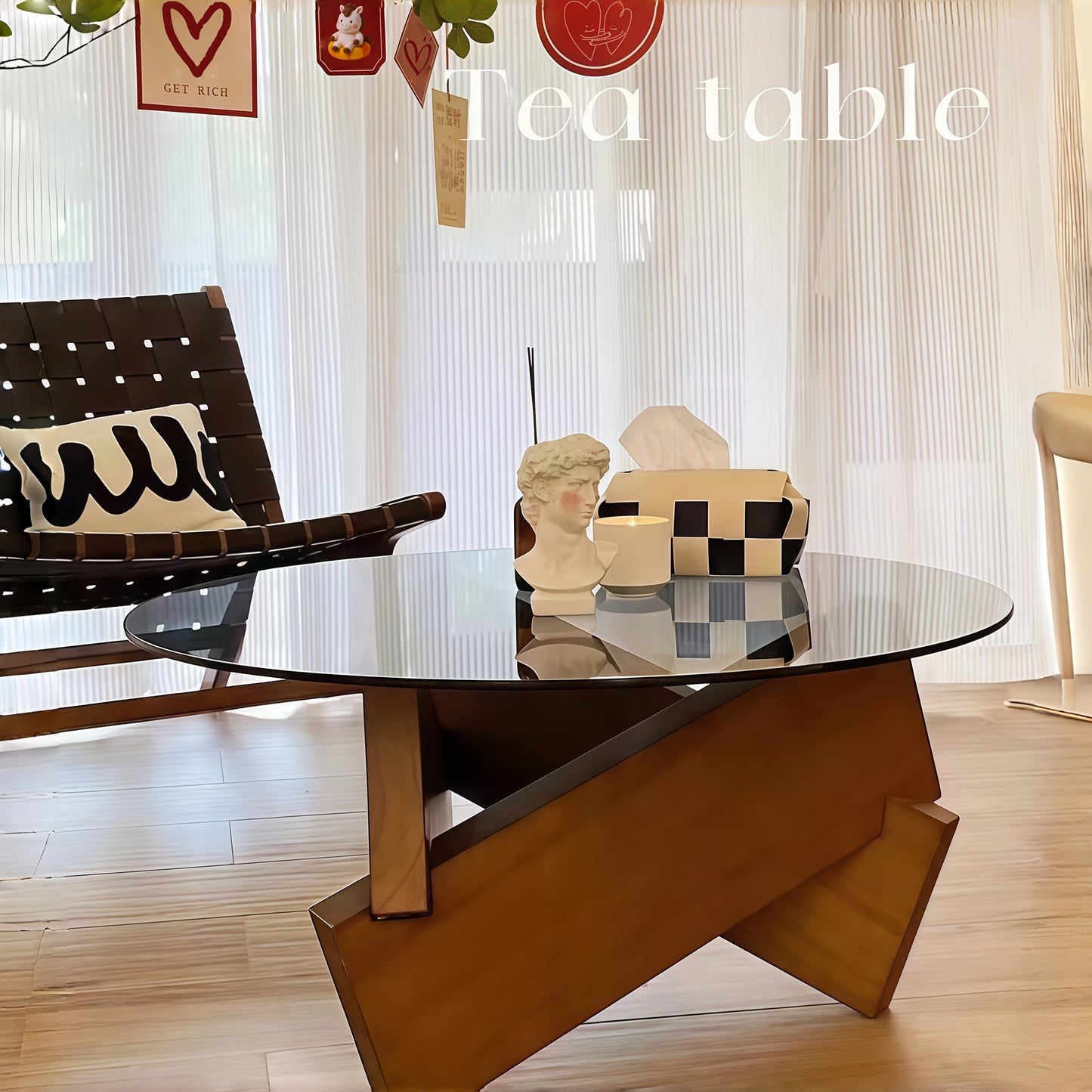 Modern Glass Top Coffee Table – Walnut Frame Center Table