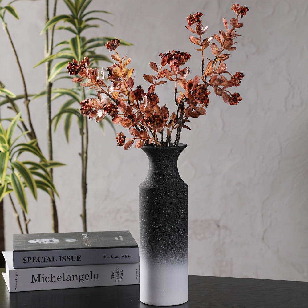 1pc Ceramic Rustic Farmhouse Vase | Decorative Cylinder Flower Vase, Height 26.5CM, Solid Geometric Pattern, Suitable for Home Decoration, Table Settings, Living Room Decor, Shelf Embellishments