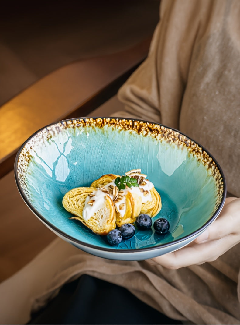 Ice Crack Glaze Ceramic Bowl (8") – Scratch-Resistant Ramen & Pasta Bowl