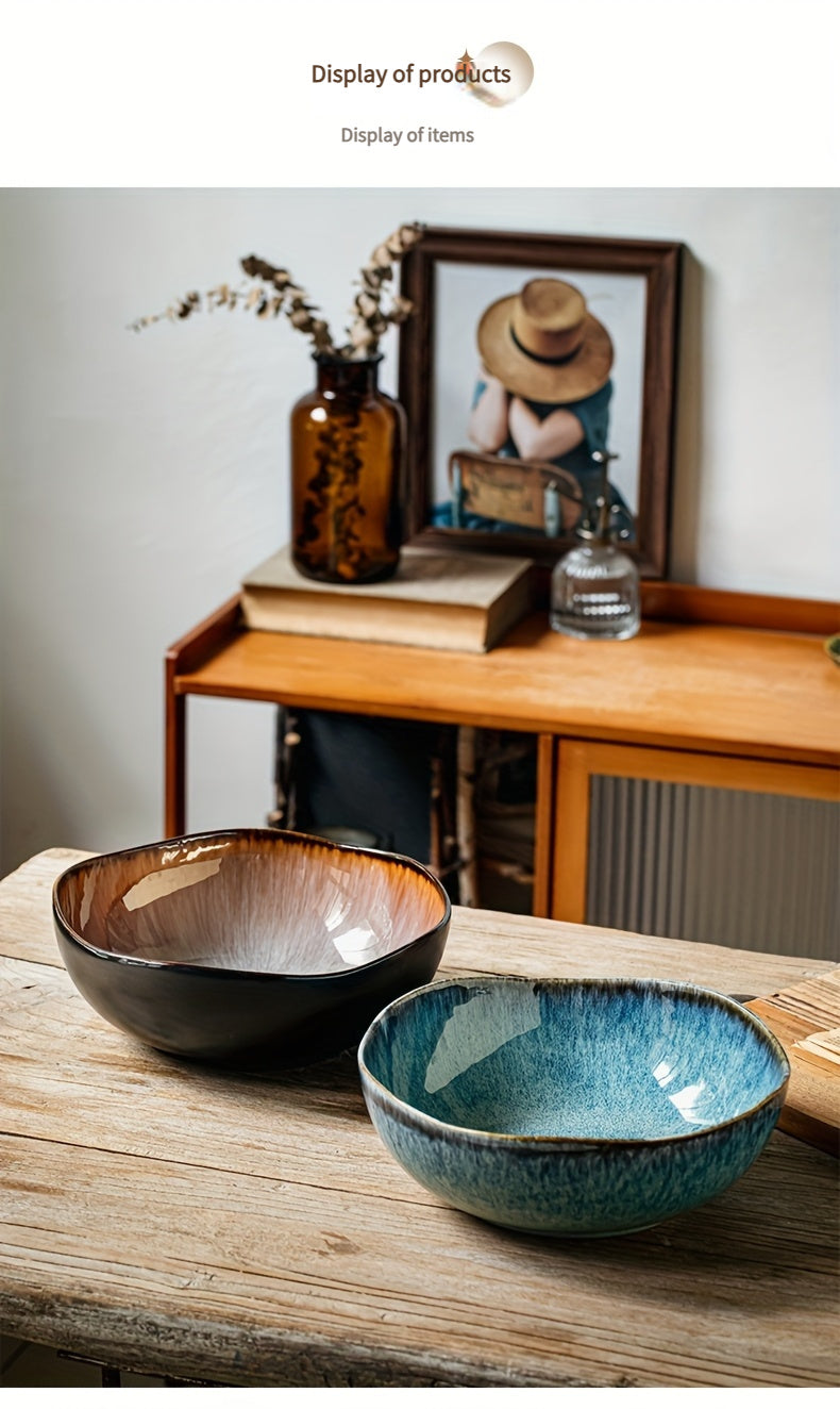 Azure Flame Asymmetrical Ramen Bowl (1 Piece) – Extra-Thick Restaurant-Grade Ceramic