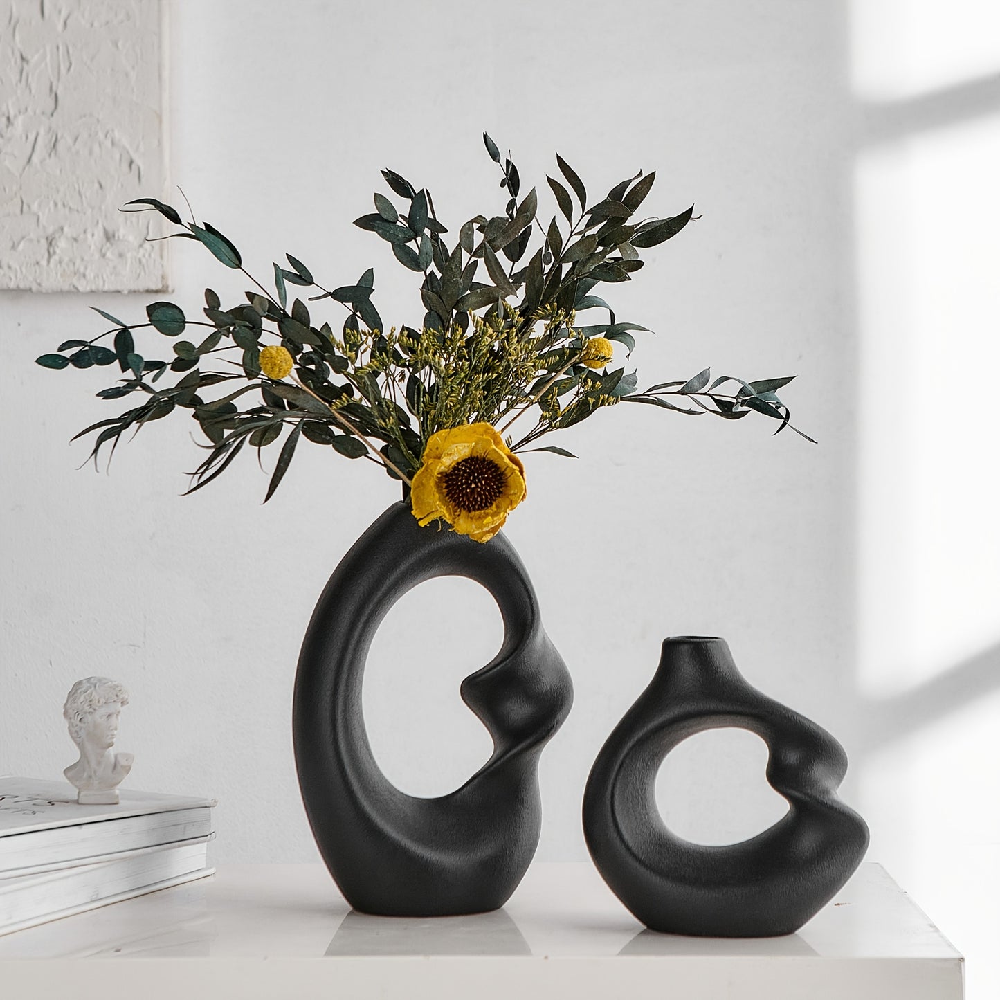 Set of 2 Ceramic Vases for Modern Home Decor - Matte Finish Pampas Flower Vases - Minimalist Nordic Boho Style - Perfect for Weddings, Parties, Living Rooms, Offices, and Bedrooms - Great Gift Idea