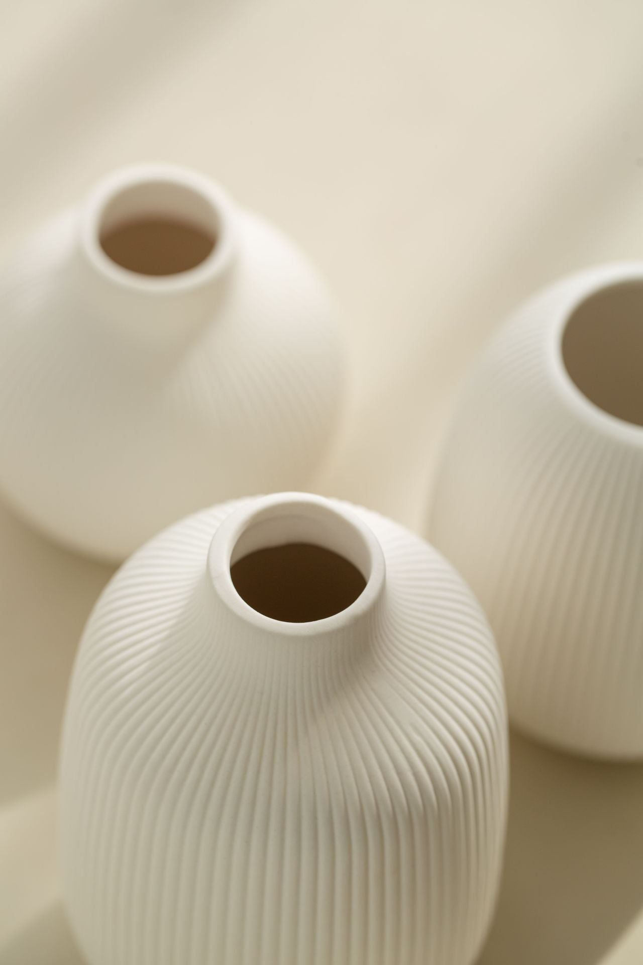 [Ceramic Vase Set] Ceramic Vase Simple European Style White Striped Unglazed Dry Flower Vase Home Decor Craft Ornament Vase Set