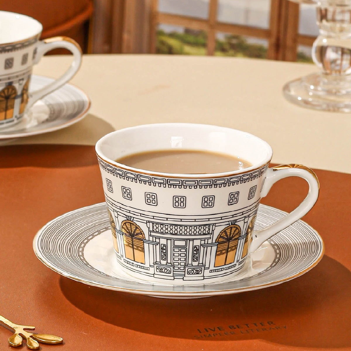2pcs Set: 1 Cup and 1 Saucer, Ceramic Coffee Cup and Saucer for Home, Kitchen, Dining Room, Living Room, Gift, Drinking Cup, Tea Cup, Cold Drink Cup, Insulated Hot and Cold Mug, Coffee Cup with Saucer. Suitable for Tea, Coffe