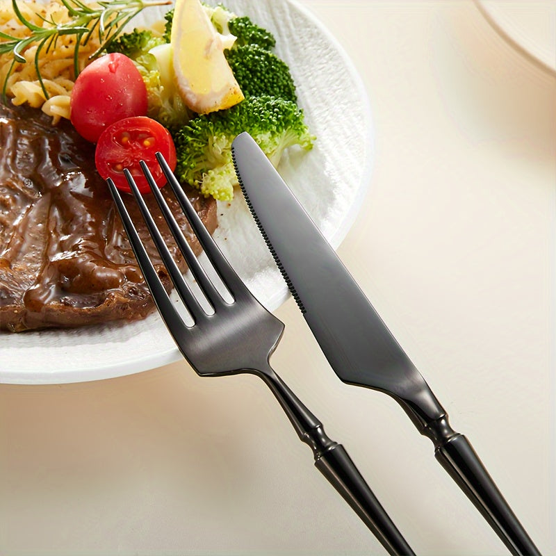 20pcs Silverware Set, Stainless Steel Flatware Utensils Cutlery Set Including Steak Knife Fork And Spoon, Dishwasher Safe (black)