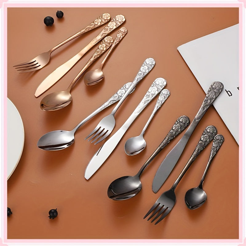 24pcs Stainless Steel Cutlery Set with Patterned Handles in a Gift Box
