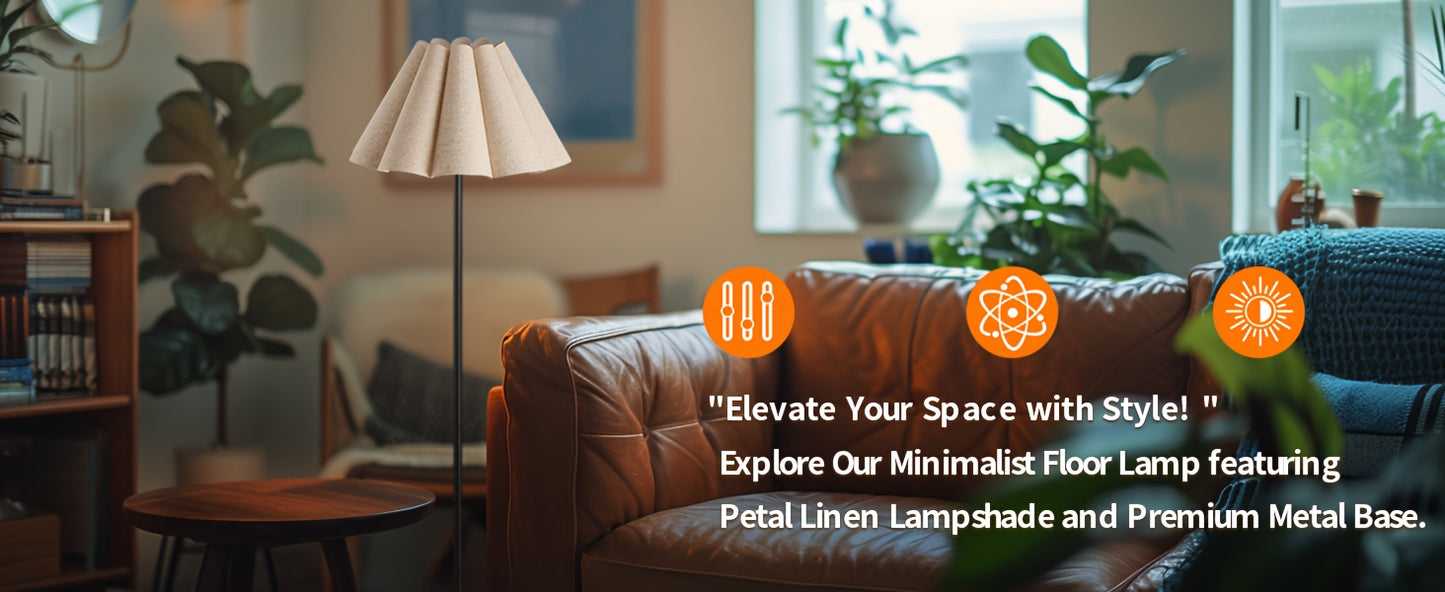 KUNJOULAM Modern Floor Lamp, Black Pole Floor Lamps, Simple Design Tall Lamp With Beige Lampshade, Standing Lamp For Living Room, Bedroom, Office, Home (Without Bulb)