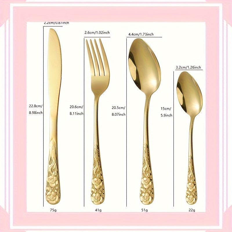 24pcs Stainless Steel Cutlery Set with Patterned Handles in a Gift Box