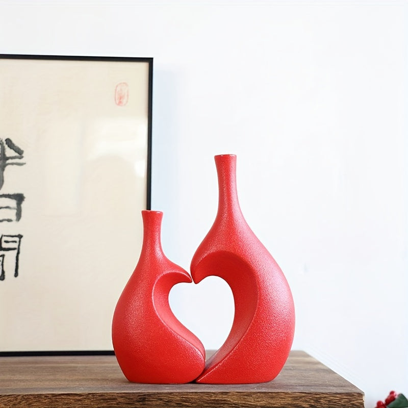 2pcs Flower Vases, Heart-shaped Connected Vases, Spring Summer Home Table Decor, Living Room Bedroom Display Cabinet Shop High-value Ornament, Gift For Relatives Friends
