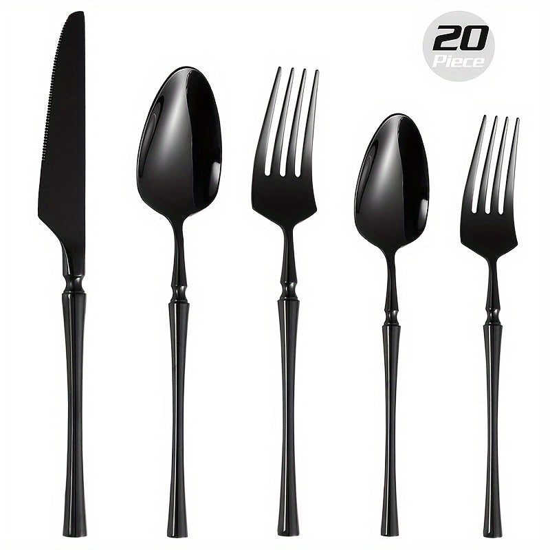 20pcs Silverware Set, Stainless Steel Flatware Utensils Cutlery Set Including Steak Knife Fork And Spoon, Dishwasher Safe (black)