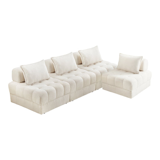 NNEED 4 Seater Boucle Modular Sofa Lounge Chair Armless White-0