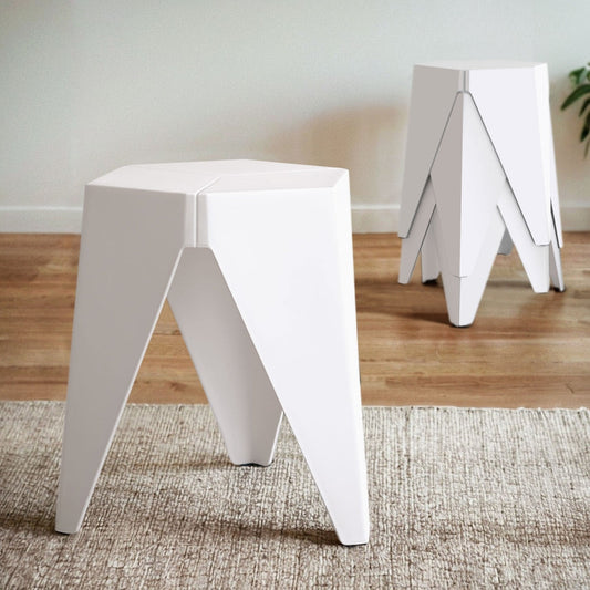 Stackable White Artiss 4PC Modern Puzzle Bar Stool Set.