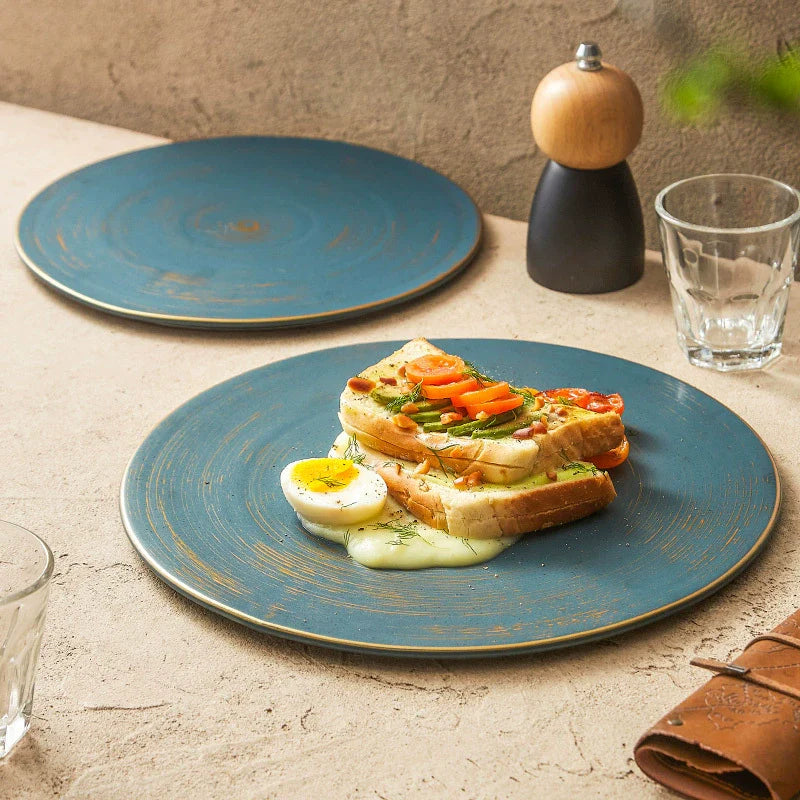 Brushed Texture Ceramic Dinner Plate 10" or 12" Minimalist Glaze Design