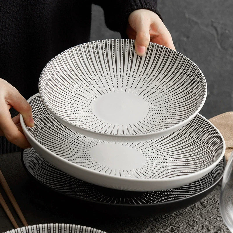 Nordic Luxury Ceramic Dinner Plates - Modern Black and White Porcelain Tableware for Home and Hotel.