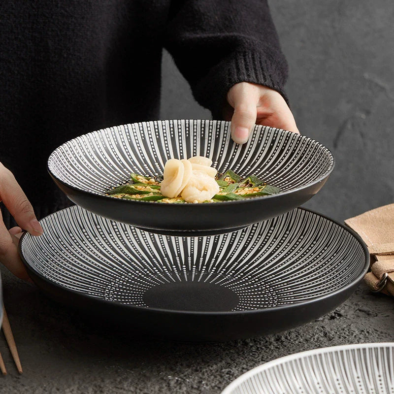 Nordic Luxury Ceramic Dinner Plates - Modern Black and White Porcelain Tableware for Home and Hotel.