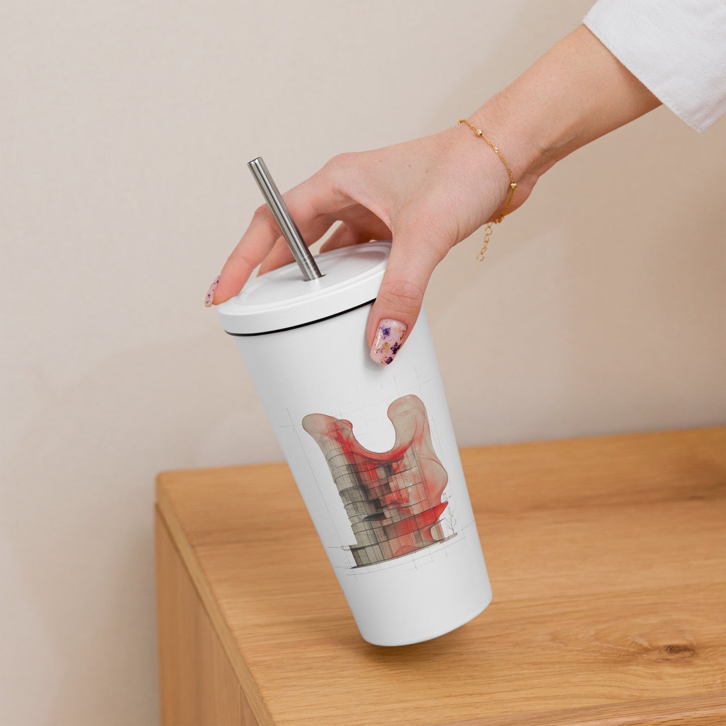 Evolvance Insulated Tumbler - Architectural Fluidity Design with Straw