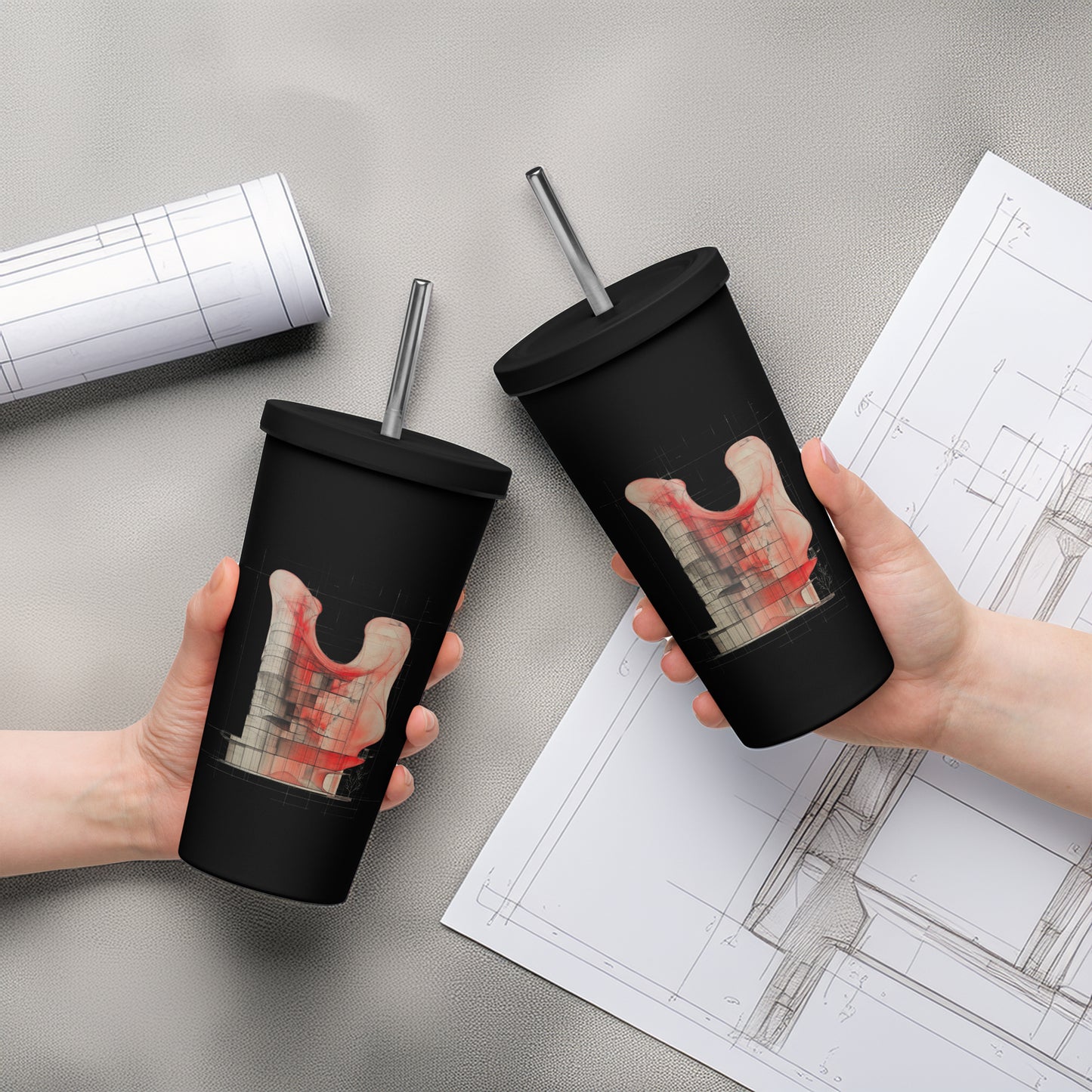 Evolvance Insulated Tumbler - Architectural Fluidity Design with Straw