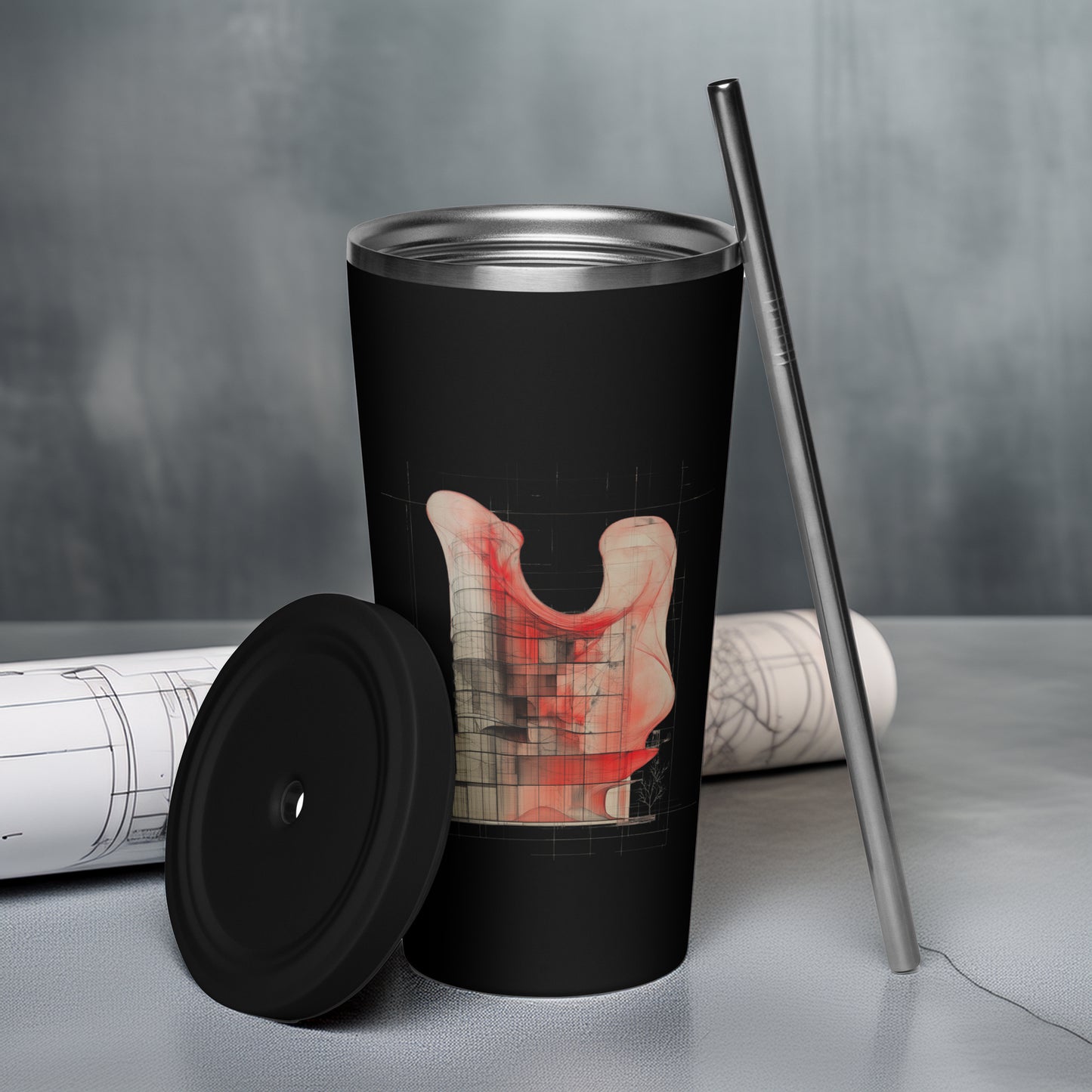 Evolvance Insulated Tumbler - Architectural Fluidity Design with Straw