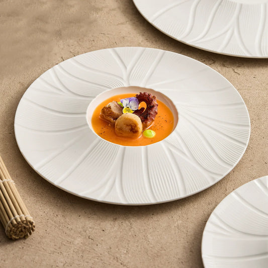 Petalwave Porcelain Plates | High-Temperature Fine Dining Set in Soft Matte Ivory White.