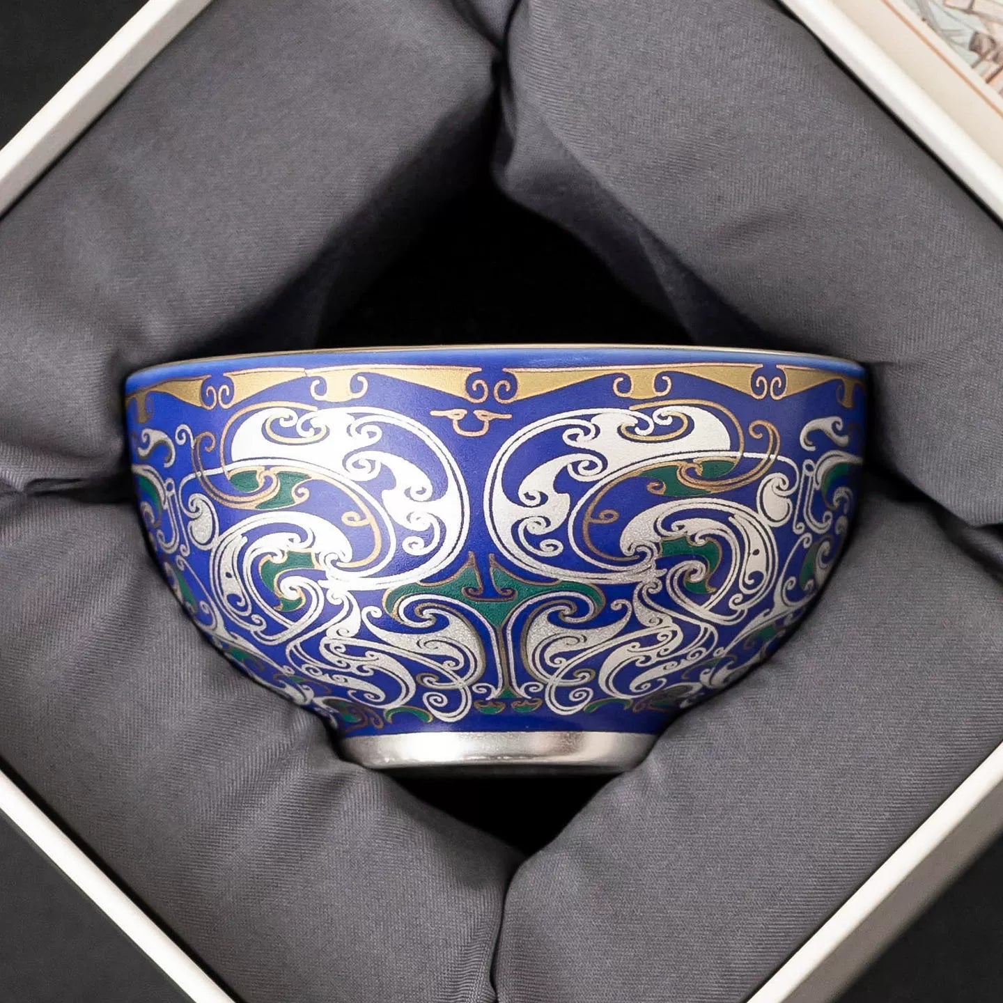 Imperial Blue Silver Filigree Handcrafted Porcelain Tea Bowl - 6.5 x 4.8 cm Gaiwan