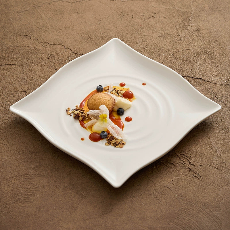 Modern Concentric Ripple Square Plates Minimalist Ceramic Dinnerware Set-3
