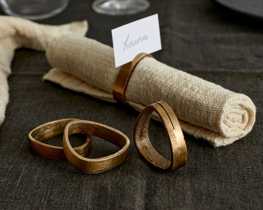 4PCS Brass Napkin Rings with Reccessed Cavity Gold Serviette Rings Set