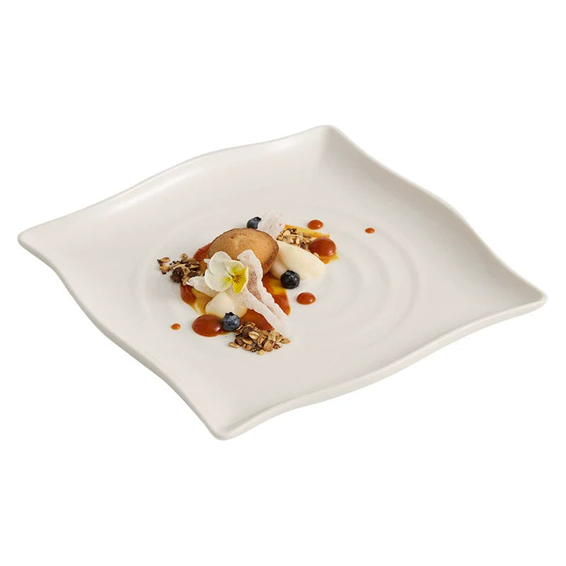 Modern Concentric Ripple Square Plates Minimalist Ceramic Dinnerware Set-4