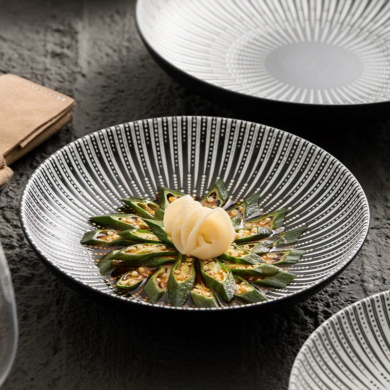 Nordic Luxury Ceramic Dinner Plates - Modern Black and White Porcelain Tableware for Home and Hotel.