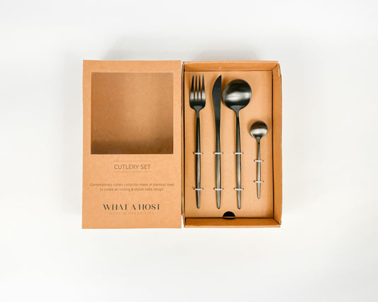 London Black Stainless Steel Cutlery Set 16/24 Pieces X2X4 Piece Options Black Knives Forks Spoons