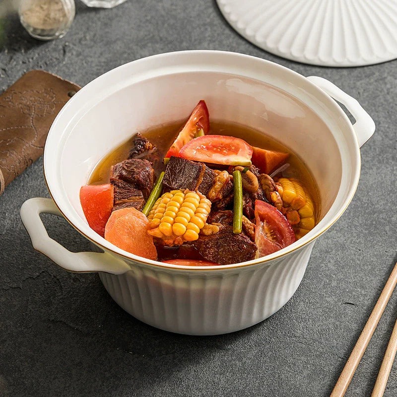 Luxury Bone China Gold-Rimmed Soup Casserole with Lid