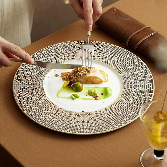 Luxury Mosaic Rim Porcelain Dinner Plate - Fine Glazed Tableware-0