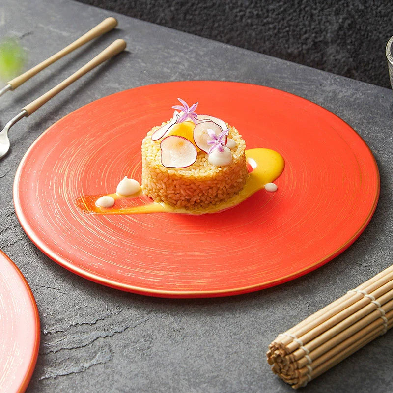 Brushed Texture Ceramic Dinner Plate 10" or 12" Minimalist Glaze Design